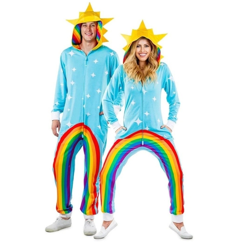Tipsy Elves Jumpsuit Blue Sun Rainbow Star Costume Halloween Loungewear Medium